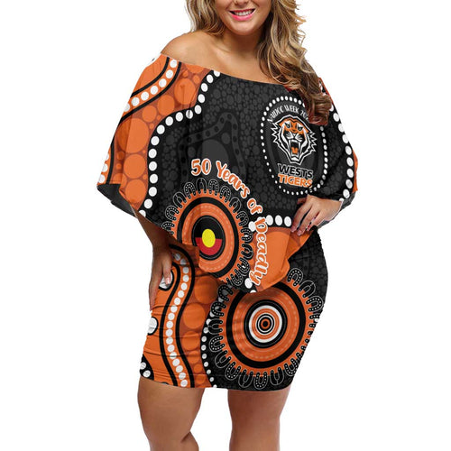 Tigers NAIDOC Week 2026 Personalised Family Matching Off Shoulder Short Dress and Hawaiian Shirt 50 Years of Deadly Aboriginal Art