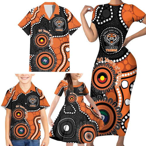 Tigers NAIDOC Week 2026 Personalised Family Matching Short Sleeve Bodycon Dress and Hawaiian Shirt 50 Years of Deadly Aboriginal Art