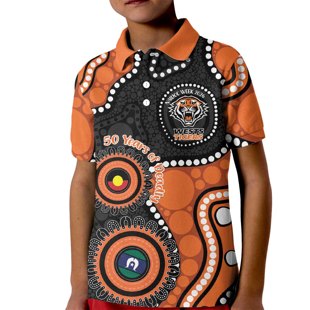 Tigers NAIDOC Week 2026 Personalised Kid Polo Shirt 50 Years of Deadly Aboriginal Art