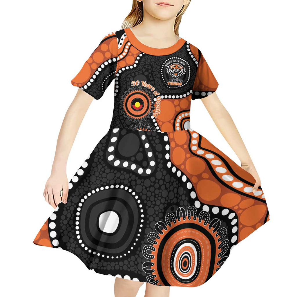 Tigers NAIDOC Week 2026 Personalised Kid Short Sleeve Dress 50 Years of Deadly Aboriginal Art
