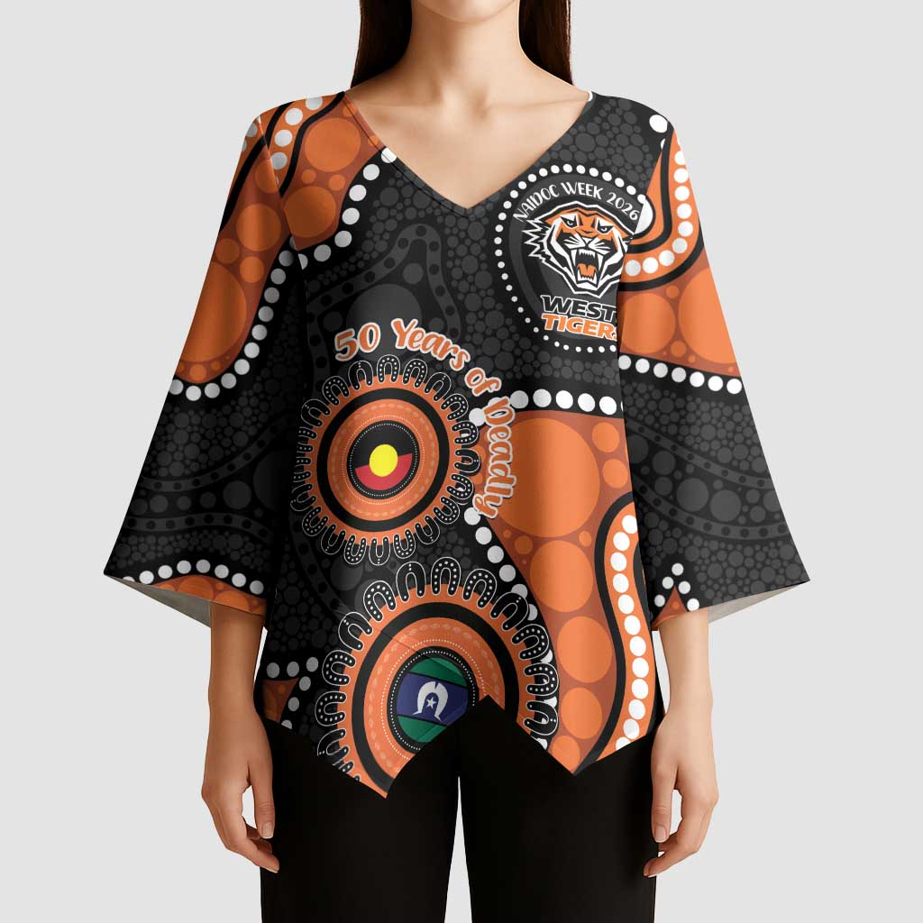 Tigers NAIDOC Week 2026 Personalised Kimono Sleeve Blouse 50 Years of Deadly Aboriginal Art