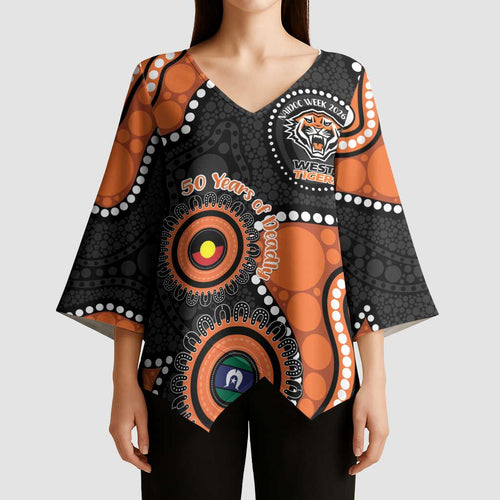 Tigers NAIDOC Week 2026 Personalised Kimono Sleeve Blouse 50 Years of Deadly Aboriginal Art