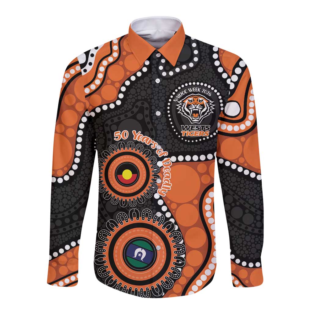 Tigers NAIDOC Week 2026 Personalised Long Sleeve Button Shirt 50 Years of Deadly Aboriginal Art
