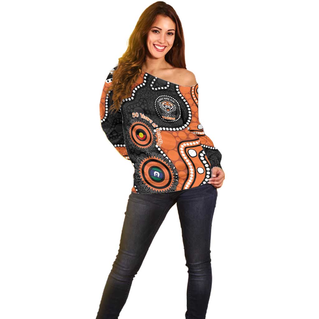 Tigers NAIDOC Week 2026 Personalised Off Shoulder Sweater 50 Years of Deadly Aboriginal Art