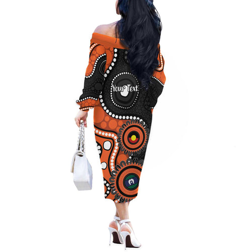 Tigers NAIDOC Week 2026 Personalised Off The Shoulder Long Sleeve Dress 50 Years of Deadly Aboriginal Art