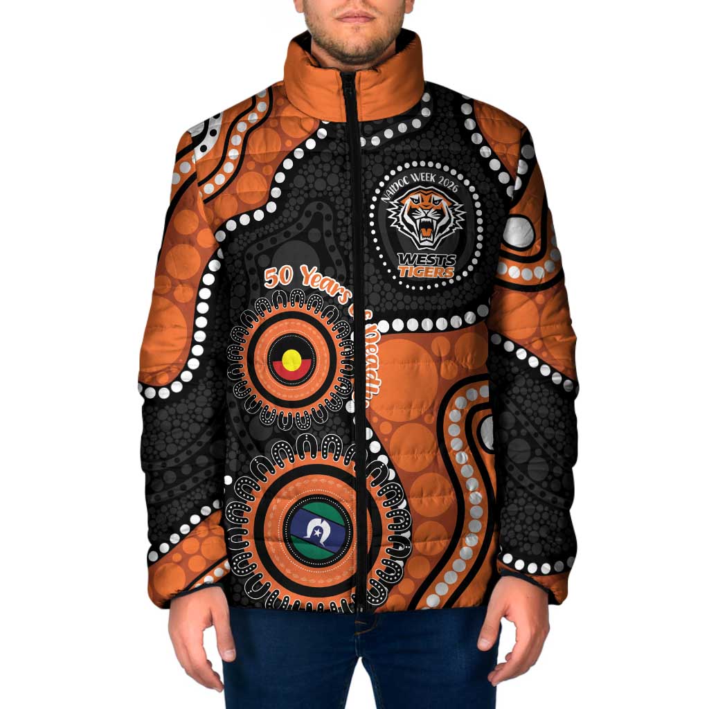 Tigers NAIDOC Week 2026 Personalised Padded Jacket 50 Years of Deadly Aboriginal Art