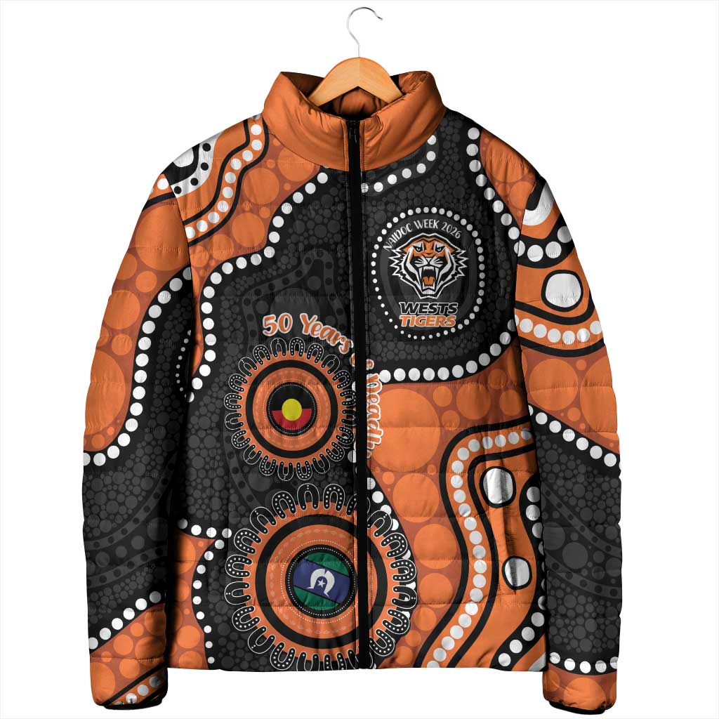 Tigers NAIDOC Week 2026 Personalised Padded Jacket 50 Years of Deadly Aboriginal Art