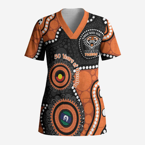 Tigers NAIDOC Week 2026 Personalised Scrub Top 50 Years of Deadly Aboriginal Art