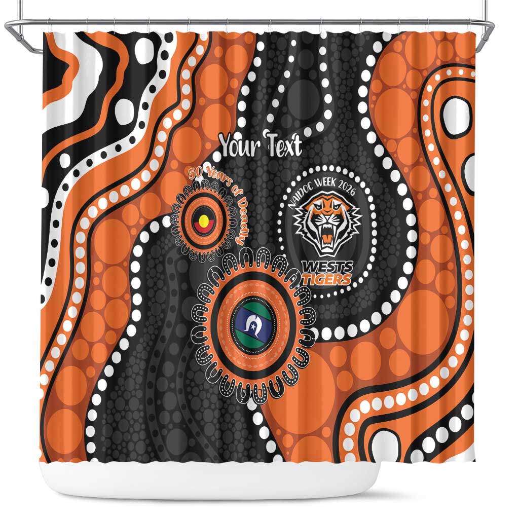Tigers NAIDOC Week 2026 Personalised Shower Curtain 50 Years of Deadly Aboriginal Art