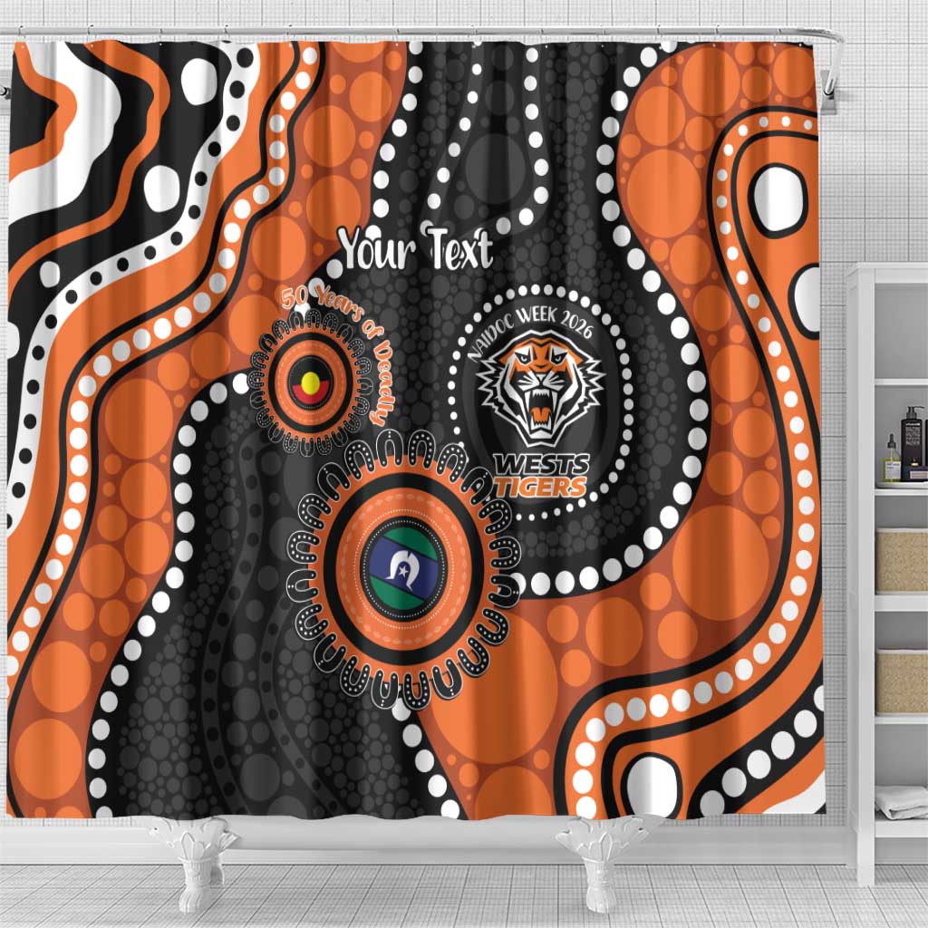 Tigers NAIDOC Week 2026 Personalised Shower Curtain 50 Years of Deadly Aboriginal Art