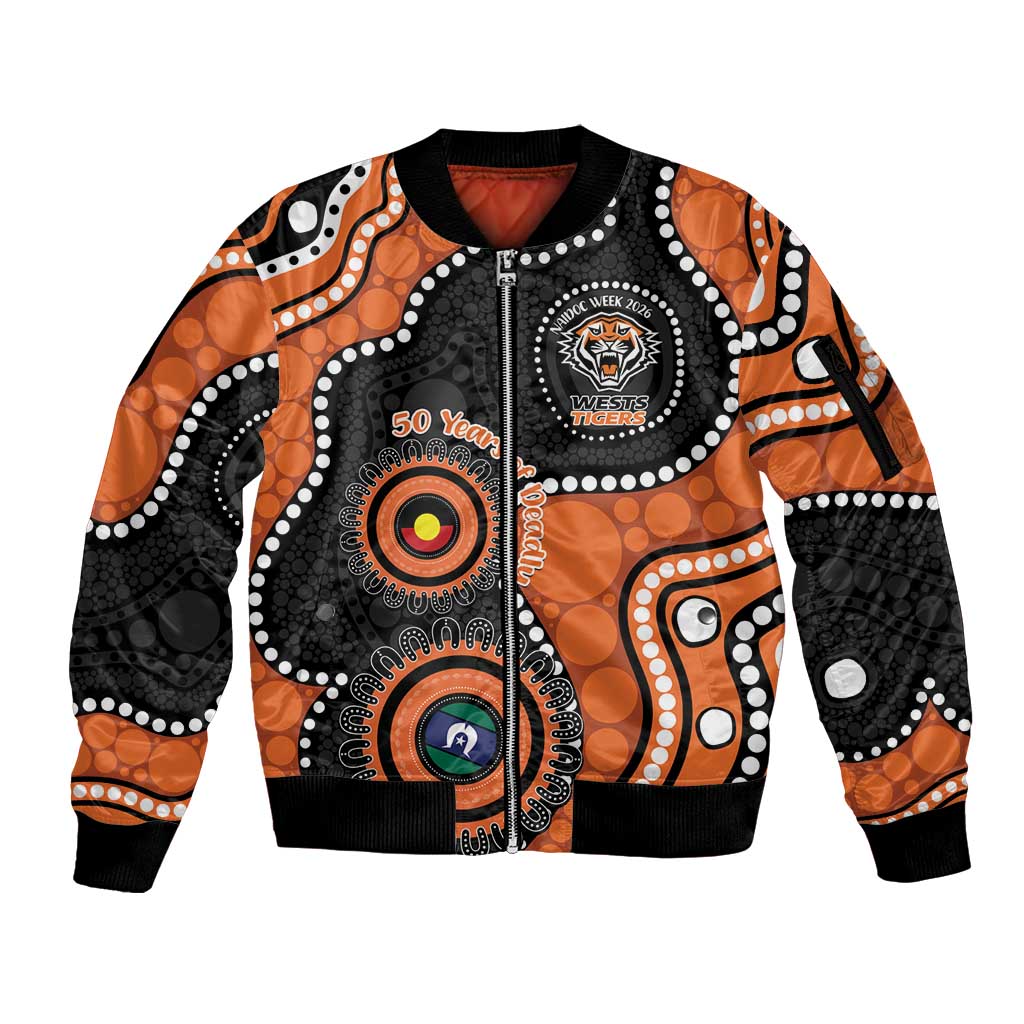 Tigers NAIDOC Week 2026 Personalised Sleeve Zip Bomber Jacket 50 Years of Deadly Aboriginal Art