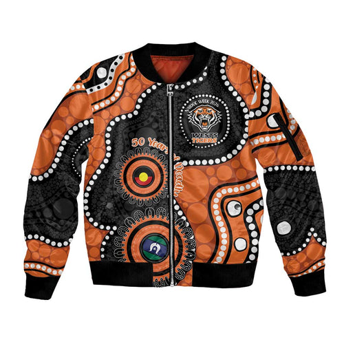 Tigers NAIDOC Week 2026 Personalised Sleeve Zip Bomber Jacket 50 Years of Deadly Aboriginal Art