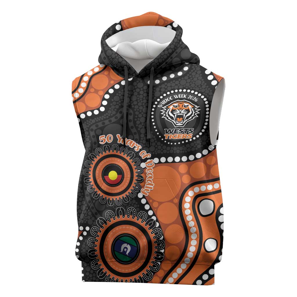Tigers NAIDOC Week 2026 Personalised Sleeveless Hoodie 50 Years of Deadly Aboriginal Art