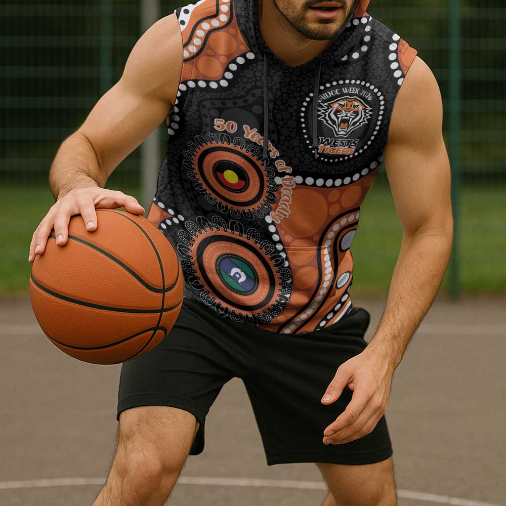 Tigers NAIDOC Week 2026 Personalised Sleeveless Hoodie 50 Years of Deadly Aboriginal Art