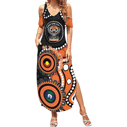 Tigers NAIDOC Week 2026 Personalised Summer Maxi Dress 50 Years of Deadly Aboriginal Art
