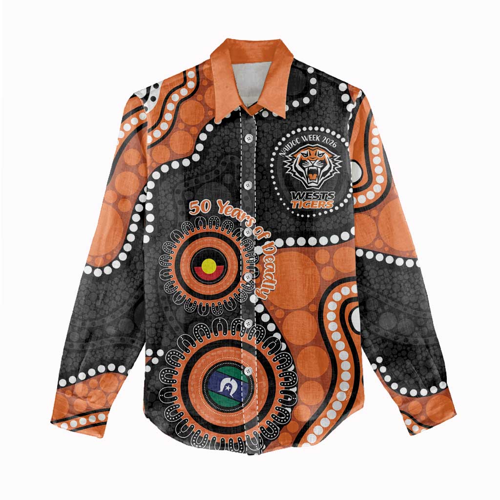 Tigers NAIDOC Week 2026 Personalised Women Casual Shirt 50 Years of Deadly Aboriginal Art