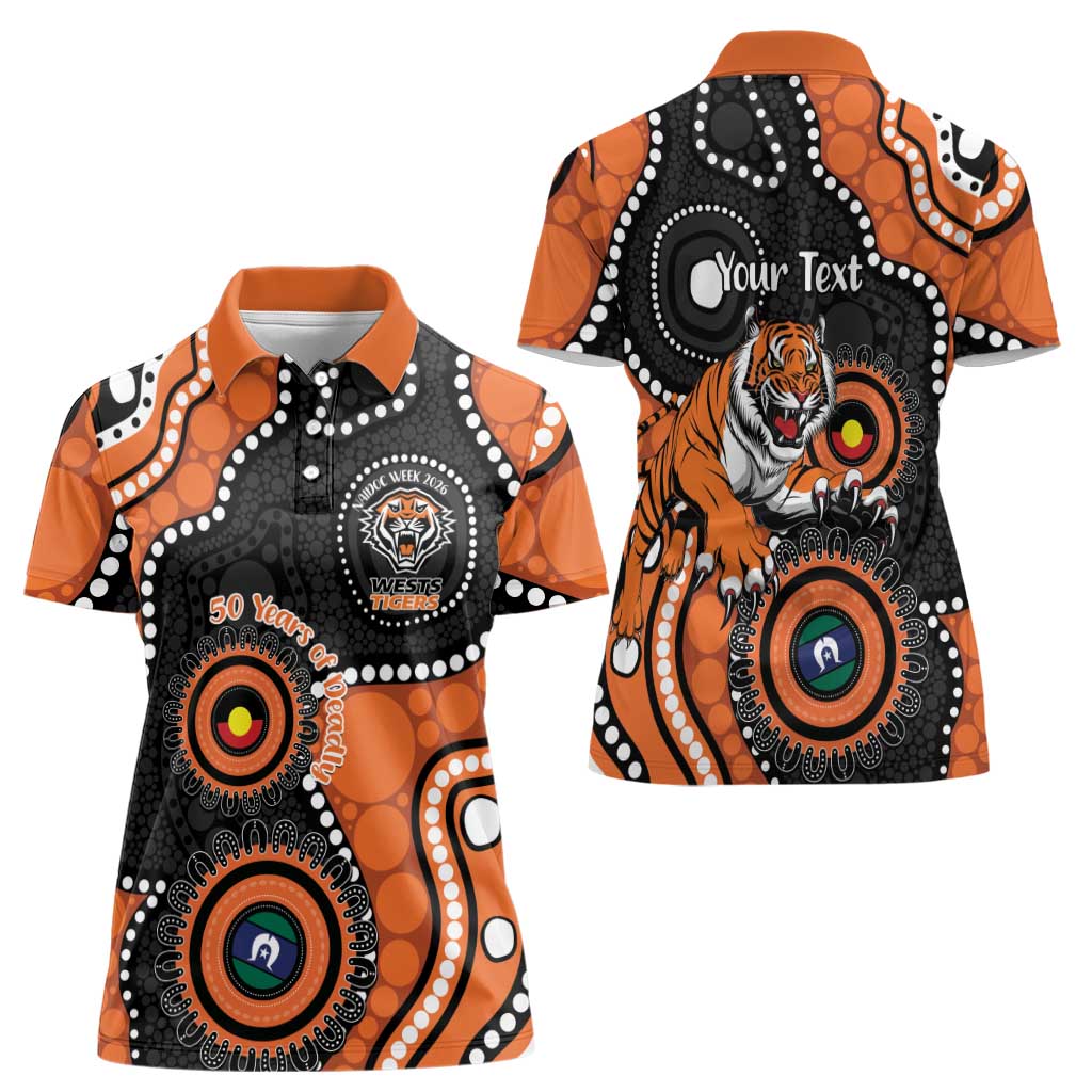 Tigers NAIDOC Week 2026 Personalised Women Polo Shirt 50 Years of Deadly Aboriginal Art