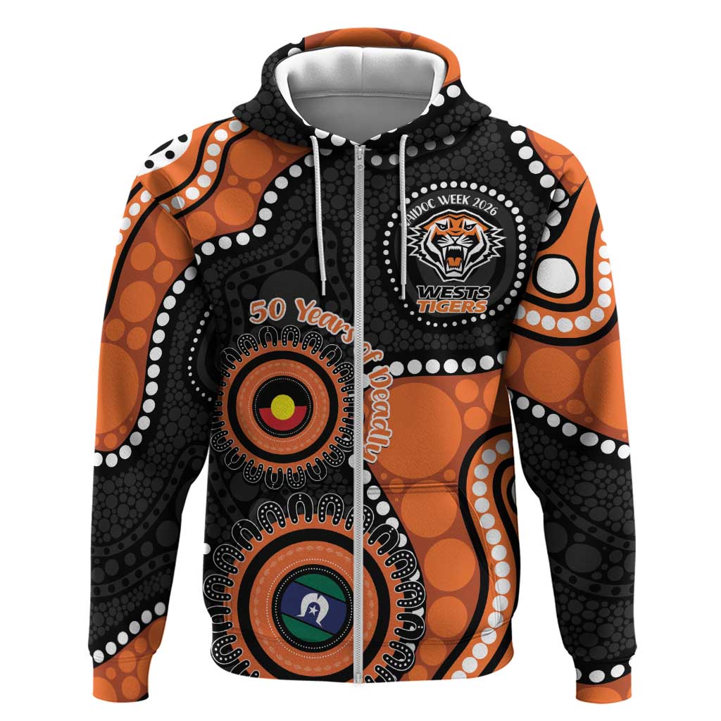 Tigers NAIDOC Week 2026 Personalised Zip Hoodie 50 Years of Deadly Aboriginal Art