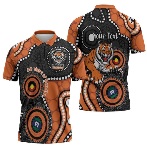 Tigers NAIDOC Week 2026 Personalised Zipper Polo Shirt 50 Years of Deadly Aboriginal Art