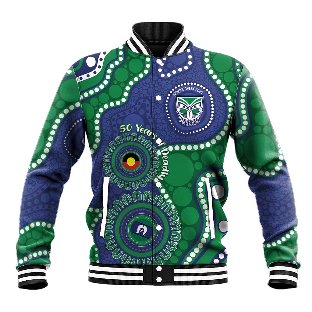 Warriors NAIDOC Week 2026 Personalised Baseball Jacket 50 Years of Deadly Aboriginal Art