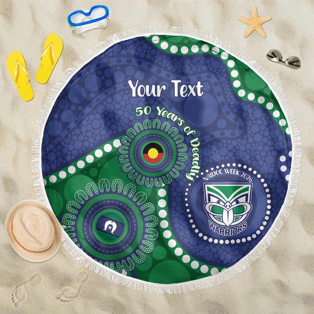 Warriors NAIDOC Week 2026 Personalised Beach Blanket 50 Years of Deadly Aboriginal Art