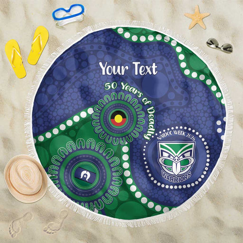 Warriors NAIDOC Week 2026 Personalised Beach Blanket 50 Years of Deadly Aboriginal Art