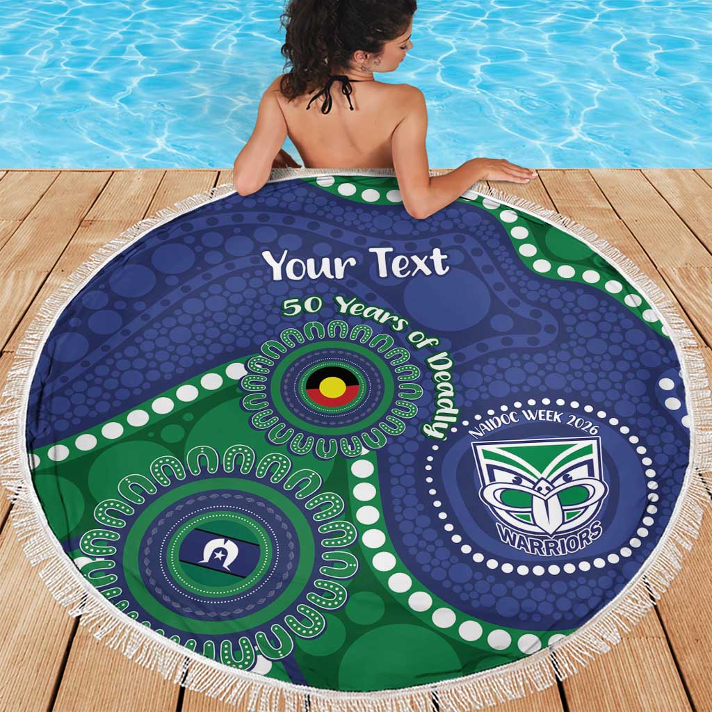Warriors NAIDOC Week 2026 Personalised Beach Blanket 50 Years of Deadly Aboriginal Art