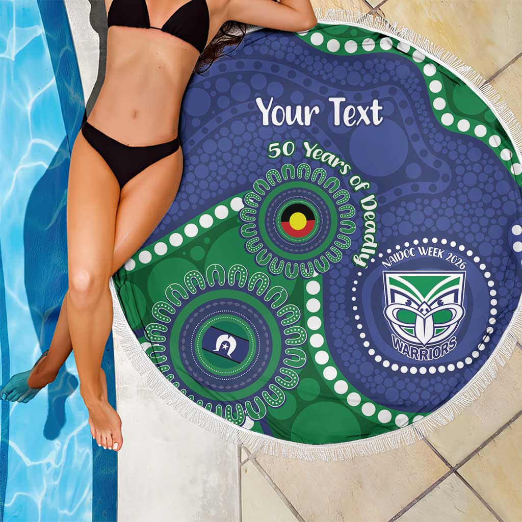 Warriors NAIDOC Week 2026 Personalised Beach Blanket 50 Years of Deadly Aboriginal Art