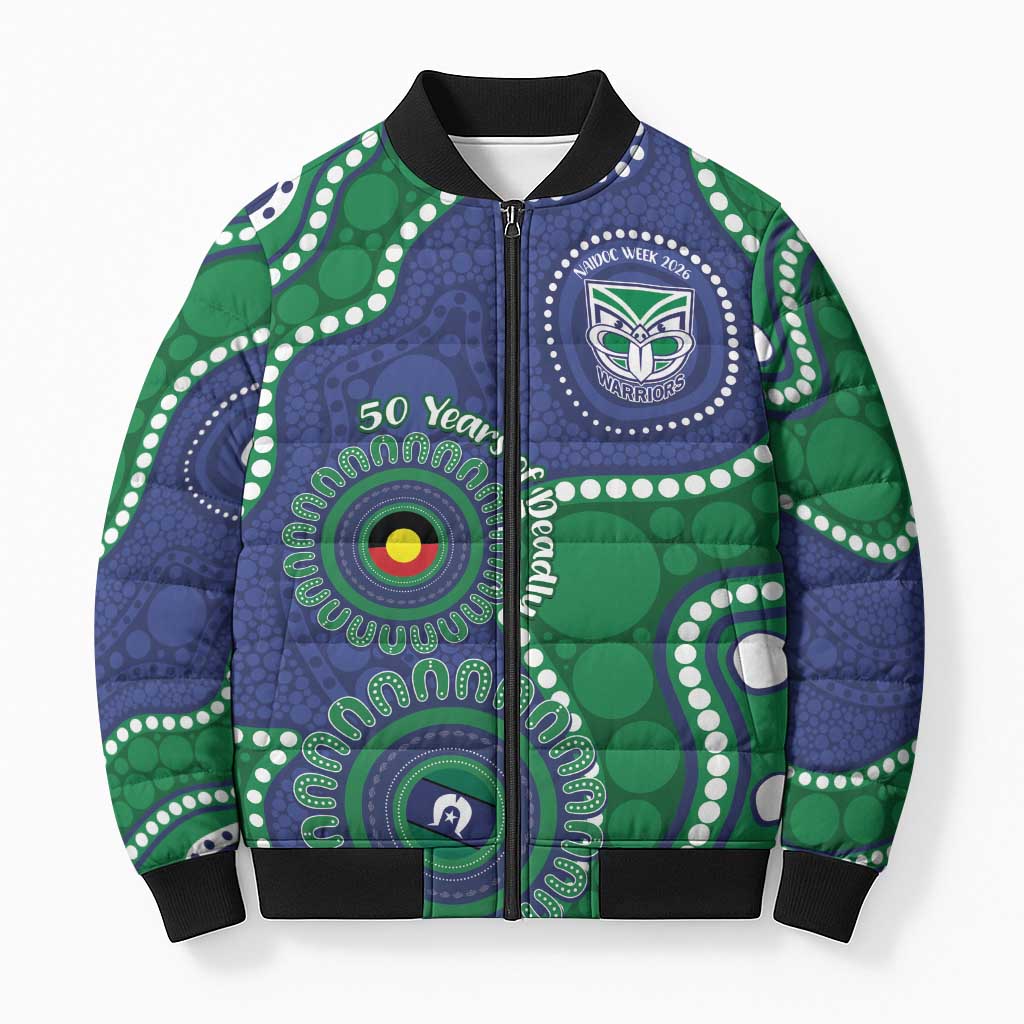 Warriors NAIDOC Week 2026 Personalised Bomber Puffer Jacket 50 Years of Deadly Aboriginal Art