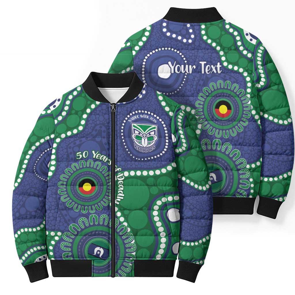 Warriors NAIDOC Week 2026 Personalised Bomber Puffer Jacket 50 Years of Deadly Aboriginal Art
