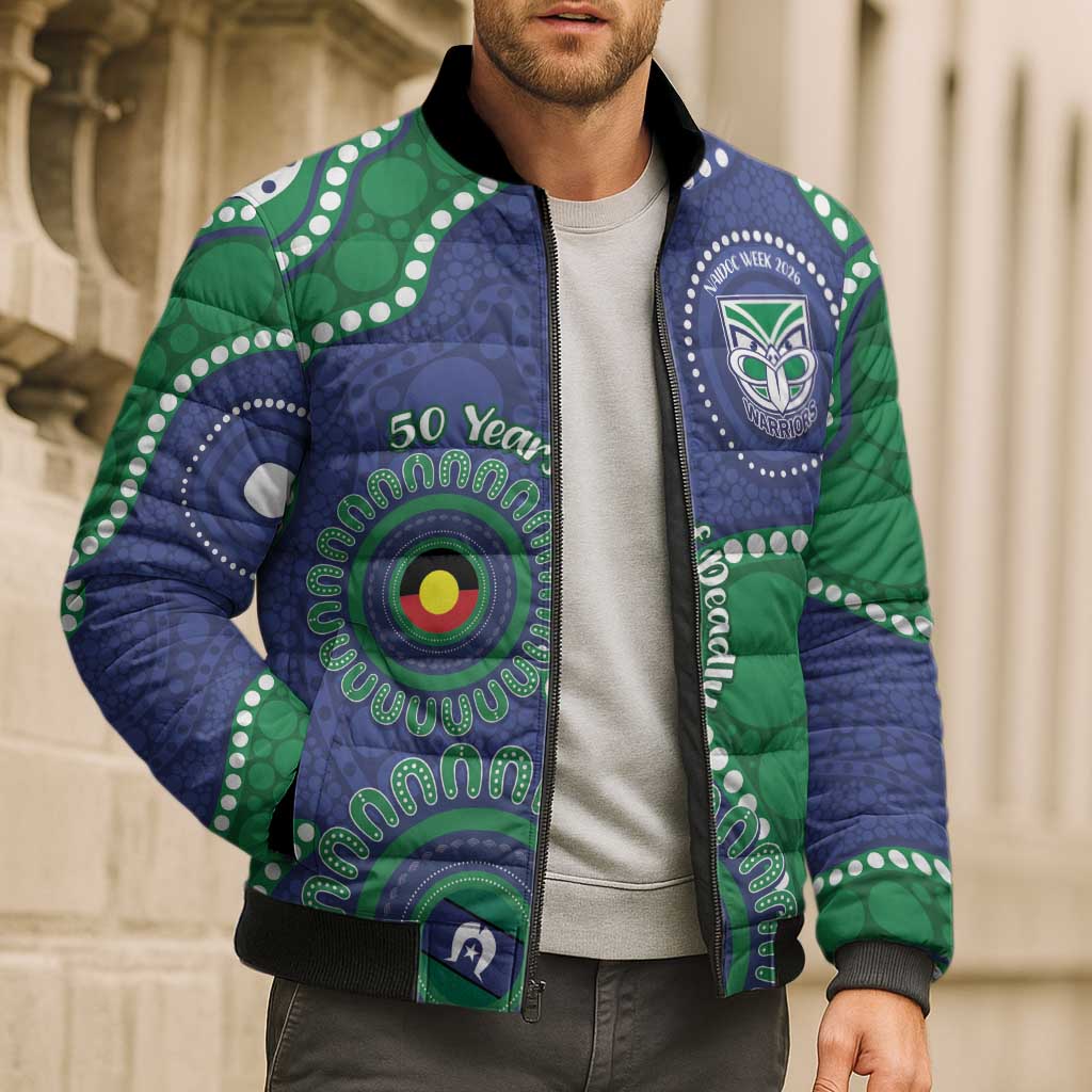 Warriors NAIDOC Week 2026 Personalised Bomber Puffer Jacket 50 Years of Deadly Aboriginal Art