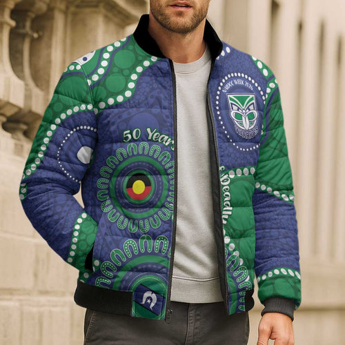 Warriors NAIDOC Week 2026 Personalised Bomber Puffer Jacket 50 Years of Deadly Aboriginal Art