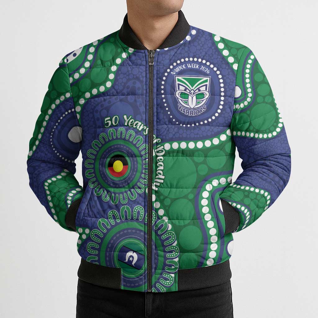 Warriors NAIDOC Week 2026 Personalised Bomber Puffer Jacket 50 Years of Deadly Aboriginal Art