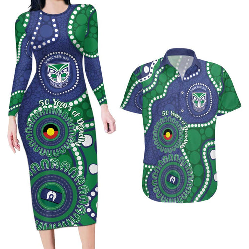 Warriors NAIDOC Week 2026 Personalised Couples Matching Long Sleeve Bodycon Dress and Hawaiian Shirt 50 Years of Deadly Aboriginal Art