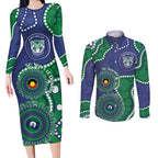 Warriors NAIDOC Week 2026 Personalised Couples Matching Long Sleeve Bodycon Dress and Long Sleeve Button Shirt 50 Years of Deadly Aboriginal Art