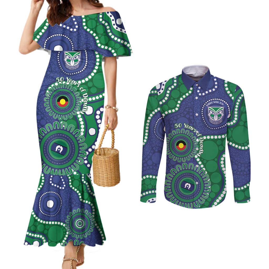 Warriors NAIDOC Week 2026 Personalised Couples Matching Mermaid Dress and Long Sleeve Button Shirt 50 Years of Deadly Aboriginal Art
