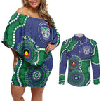 Warriors NAIDOC Week 2026 Personalised Couples Matching Off Shoulder Short Dress and Long Sleeve Button Shirt 50 Years of Deadly Aboriginal Art