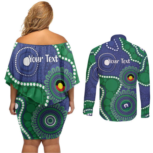 Warriors NAIDOC Week 2026 Personalised Couples Matching Off Shoulder Short Dress and Long Sleeve Button Shirt 50 Years of Deadly Aboriginal Art