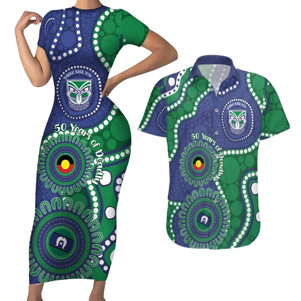 Warriors NAIDOC Week 2026 Personalised Couples Matching Short Sleeve Bodycon Dress and Hawaiian Shirt 50 Years of Deadly Aboriginal Art