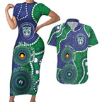 Warriors NAIDOC Week 2026 Personalised Couples Matching Short Sleeve Bodycon Dress and Hawaiian Shirt 50 Years of Deadly Aboriginal Art