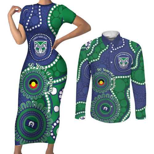 Warriors NAIDOC Week 2026 Personalised Couples Matching Short Sleeve Bodycon Dress and Long Sleeve Button Shirt 50 Years of Deadly Aboriginal Art