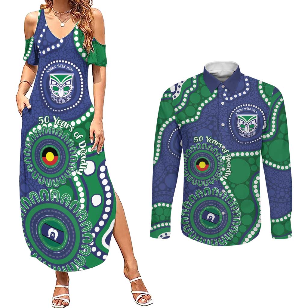 Warriors NAIDOC Week 2026 Personalised Couples Matching Summer Maxi Dress and Long Sleeve Button Shirt 50 Years of Deadly Aboriginal Art