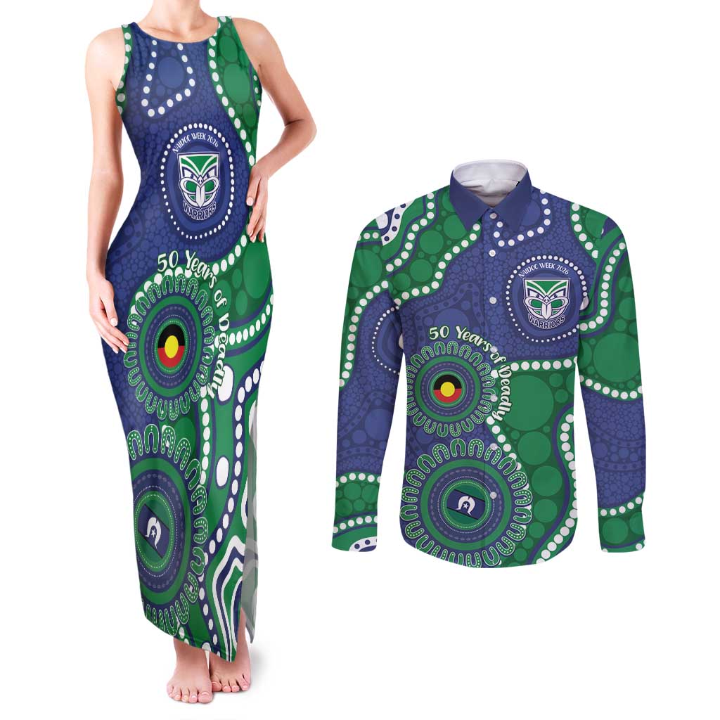Warriors NAIDOC Week 2026 Personalised Couples Matching Tank Maxi Dress and Long Sleeve Button Shirt 50 Years of Deadly Aboriginal Art