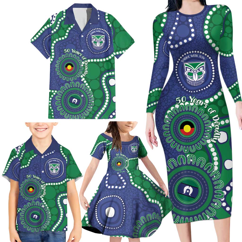 Warriors NAIDOC Week 2026 Personalised Family Matching Long Sleeve Bodycon Dress and Hawaiian Shirt 50 Years of Deadly Aboriginal Art