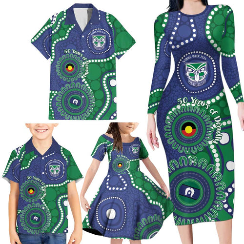 Warriors NAIDOC Week 2026 Personalised Family Matching Long Sleeve Bodycon Dress and Hawaiian Shirt 50 Years of Deadly Aboriginal Art