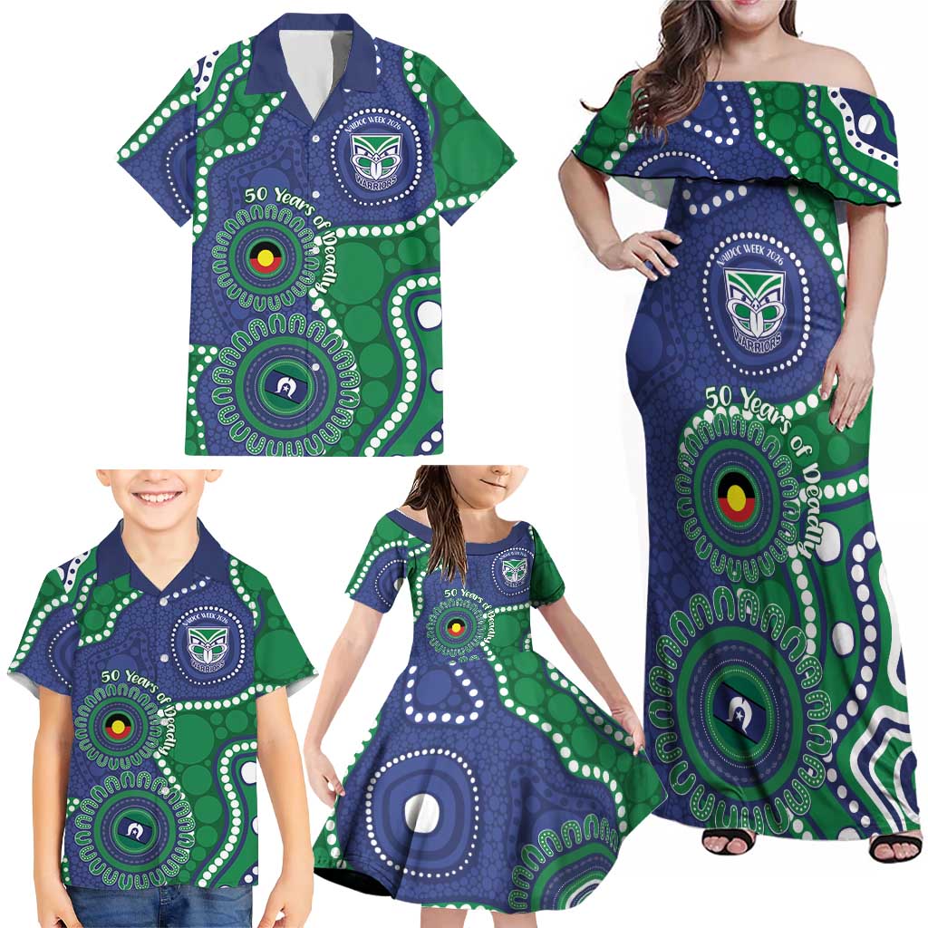 Warriors NAIDOC Week 2026 Personalised Family Matching Off Shoulder Maxi Dress and Hawaiian Shirt 50 Years of Deadly Aboriginal Art