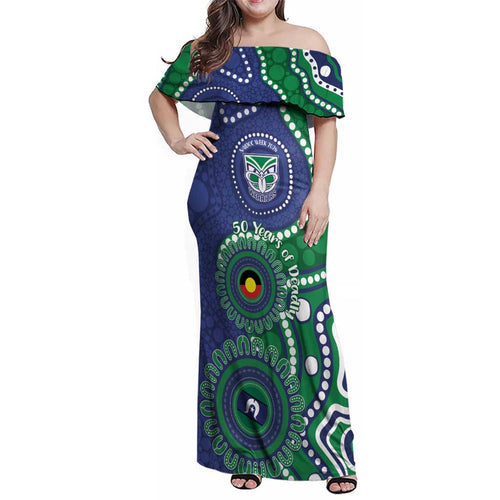 Warriors NAIDOC Week 2026 Personalised Family Matching Off Shoulder Maxi Dress and Hawaiian Shirt 50 Years of Deadly Aboriginal Art