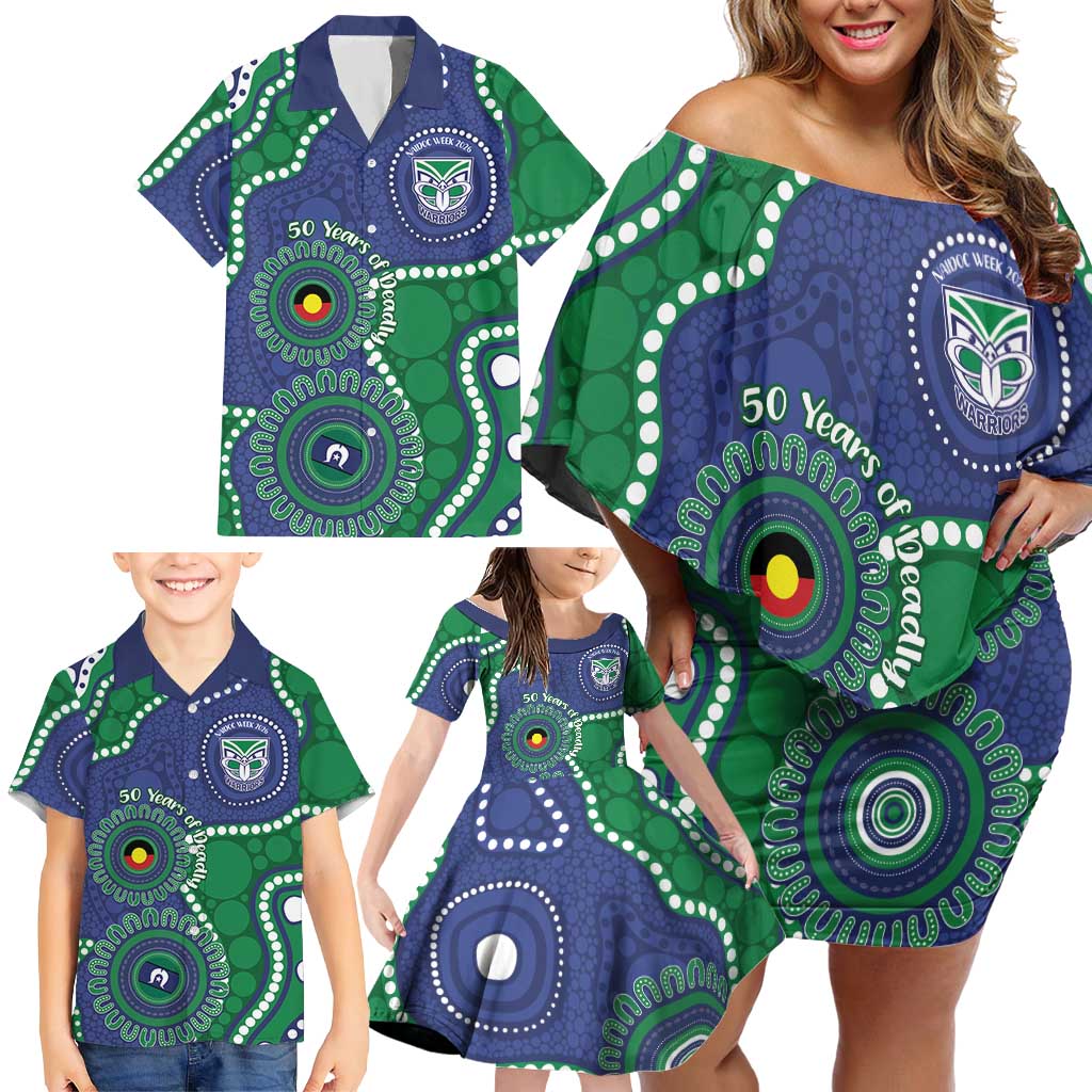 Warriors NAIDOC Week 2026 Personalised Family Matching Off Shoulder Short Dress and Hawaiian Shirt 50 Years of Deadly Aboriginal Art