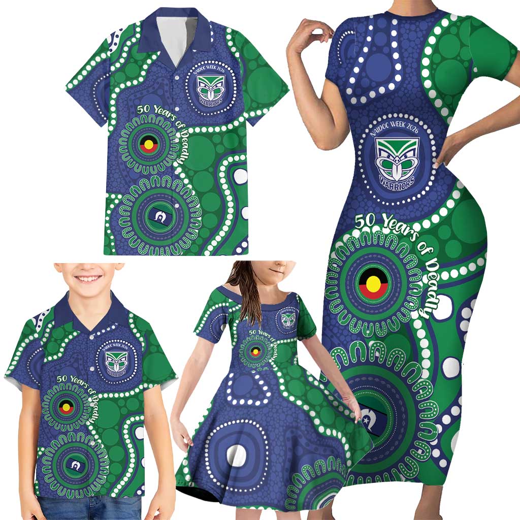 Warriors NAIDOC Week 2026 Personalised Family Matching Short Sleeve Bodycon Dress and Hawaiian Shirt 50 Years of Deadly Aboriginal Art