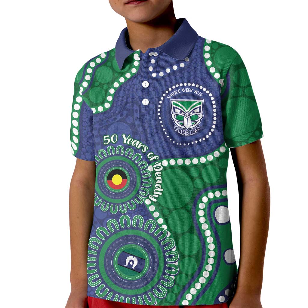 Warriors NAIDOC Week 2026 Personalised Kid Polo Shirt 50 Years of Deadly Aboriginal Art